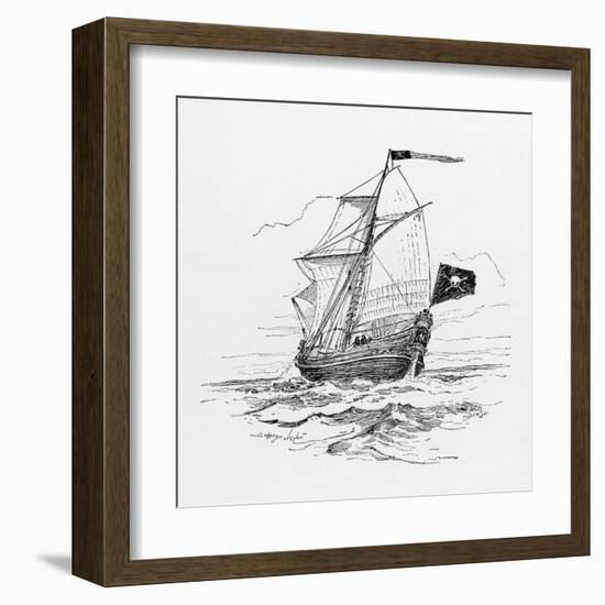 Typical Pirate Ship Flying the Jolly Roger Flag-null-Framed Art Print