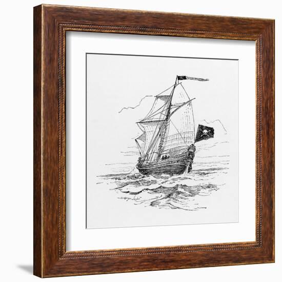 Typical Pirate Ship Flying the Jolly Roger Flag-null-Framed Art Print