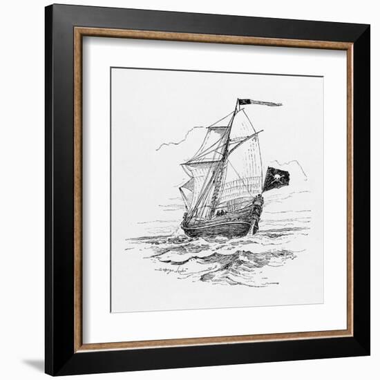 Typical Pirate Ship Flying the Jolly Roger Flag-null-Framed Art Print