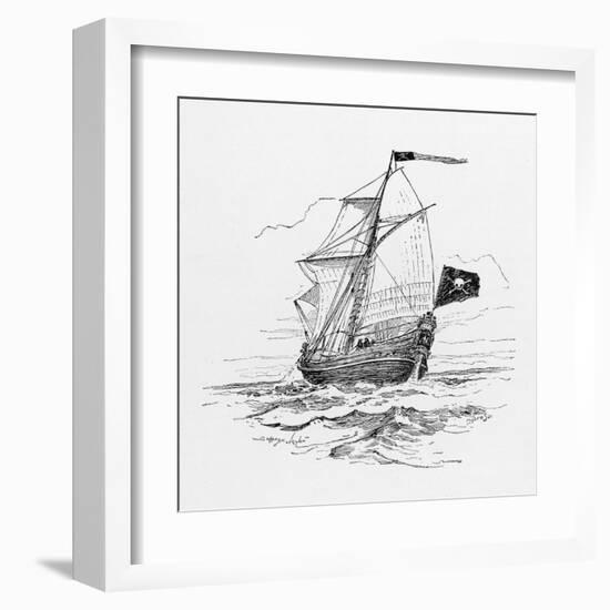 Typical Pirate Ship Flying the Jolly Roger Flag-null-Framed Art Print