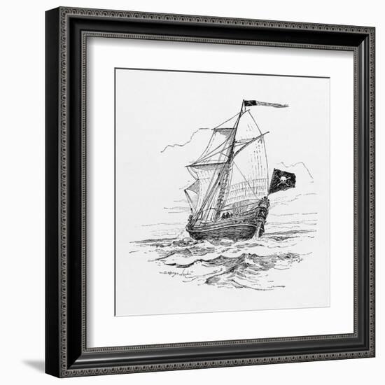 Typical Pirate Ship Flying the Jolly Roger Flag-null-Framed Art Print