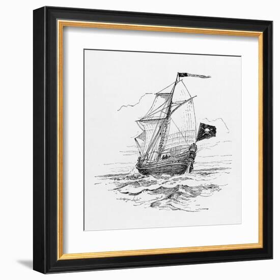 Typical Pirate Ship Flying the Jolly Roger Flag-null-Framed Art Print