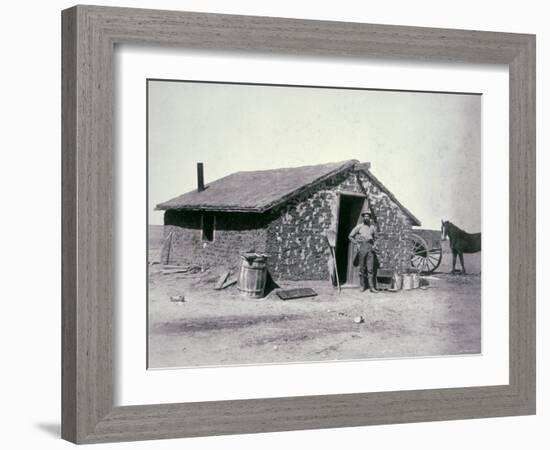 Typical Prairie Sodhouse, Wichita County, Kansas, c.1880-null-Framed Photographic Print