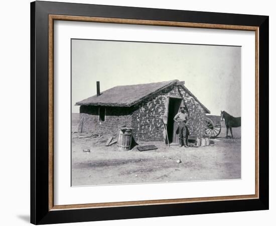 Typical Prairie Sodhouse, Wichita County, Kansas, c.1880-null-Framed Photographic Print