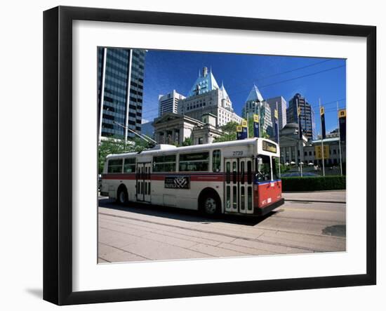 Typical Red and White Bus, Robson Square, Vancouver, British Columbia, Canada-Ruth Tomlinson-Framed Photographic Print