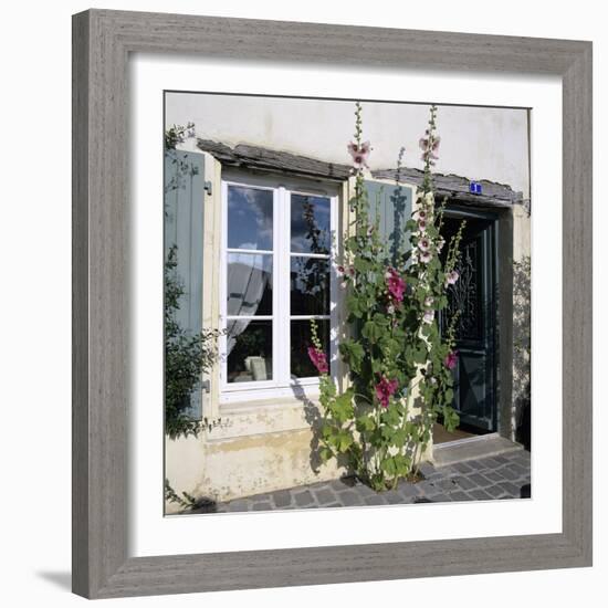 Typical Scene of Shuttered Windows and Hollyhocks, St. Martin, Ile de Re, Poitou-Charentes, France-Stuart Black-Framed Photographic Print