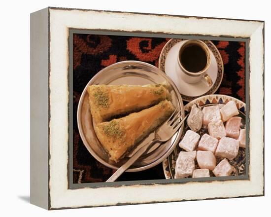 Typical Turkish Desserts - Baklava, Loukoumi (Turkish Delight), and Turkish Coffee, Turkey, Eurasia-Michael Short-Framed Premier Image Canvas