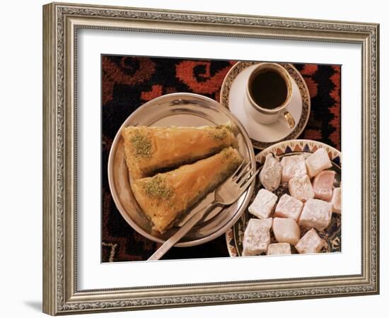 Typical Turkish Desserts - Baklava, Loukoumi (Turkish Delight), and Turkish Coffee, Turkey, Eurasia-Michael Short-Framed Photographic Print