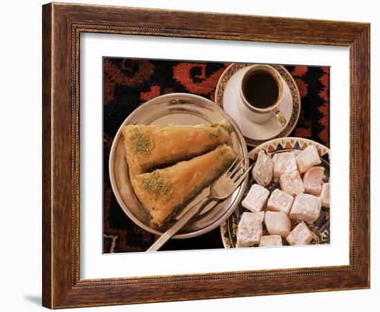 Typical Turkish Desserts - Baklava, Loukoumi (Turkish Delight), and Turkish Coffee, Turkey, Eurasia-Michael Short-Framed Photographic Print