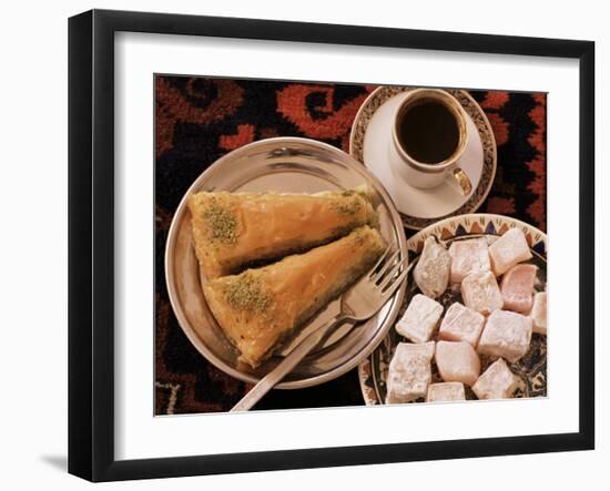 Typical Turkish Desserts - Baklava, Loukoumi (Turkish Delight), and Turkish Coffee, Turkey, Eurasia-Michael Short-Framed Photographic Print