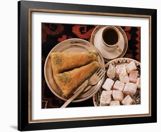 Typical Turkish Desserts - Baklava, Loukoumi (Turkish Delight), and Turkish Coffee, Turkey, Eurasia-Michael Short-Framed Photographic Print