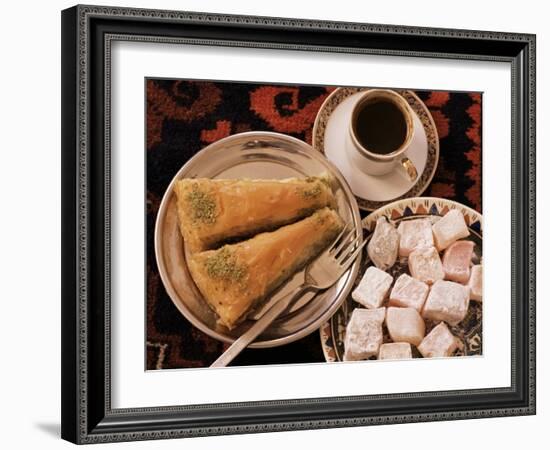 Typical Turkish Desserts - Baklava, Loukoumi (Turkish Delight), and Turkish Coffee, Turkey, Eurasia-Michael Short-Framed Photographic Print