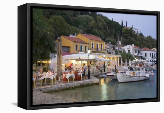 Typical Waterfront Taverna Illuminated at Dusk, Kioni, Ithaca (Ithaki)-Ruth Tomlinson-Framed Premier Image Canvas