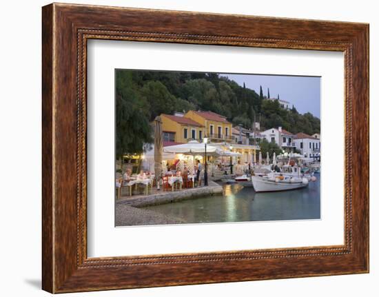 Typical Waterfront Taverna Illuminated at Dusk, Kioni, Ithaca (Ithaki)-Ruth Tomlinson-Framed Photographic Print