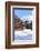 Typical wooden hut framed by woods and snowy peaks, Langwies, district of Plessur, Canton of Graubu-Roberto Moiola-Framed Photographic Print