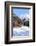 Typical wooden hut framed by woods and snowy peaks, Langwies, district of Plessur, Canton of Graubu-Roberto Moiola-Framed Photographic Print