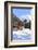 Typical wooden hut framed by woods and snowy peaks, Langwies, district of Plessur, Canton of Graubu-Roberto Moiola-Framed Photographic Print
