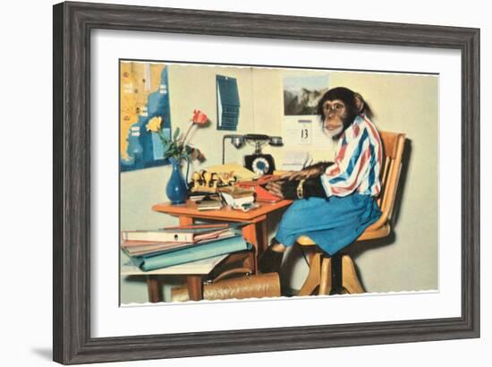 Typing Chimpanzee-null-Framed Art Print