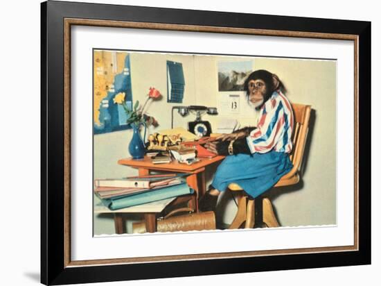 Typing Chimpanzee-null-Framed Art Print