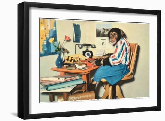 Typing Chimpanzee-null-Framed Art Print