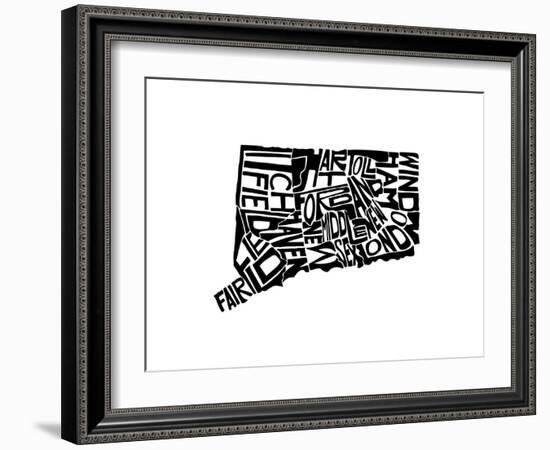 Typographic Connecticut-CAPow-Framed Art Print