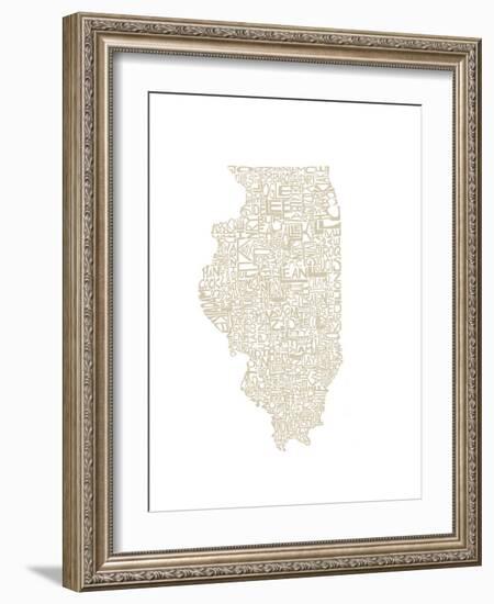 Typographic Illinois Beige-CAPow-Framed Art Print