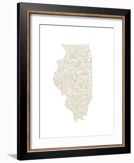 Typographic Illinois Beige-CAPow-Framed Art Print