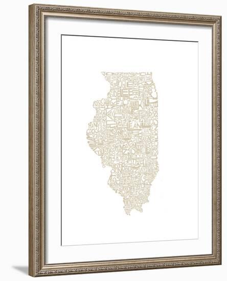 Typographic Illinois Beige-CAPow-Framed Art Print