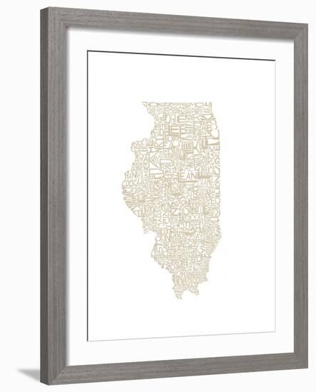 Typographic Illinois Beige-CAPow-Framed Art Print