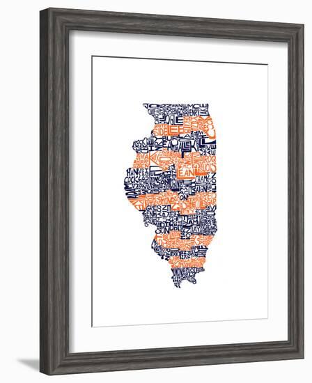 Typographic Illinois Illini-CAPow-Framed Art Print