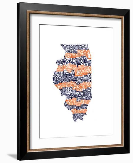 Typographic Illinois Illini-CAPow-Framed Art Print