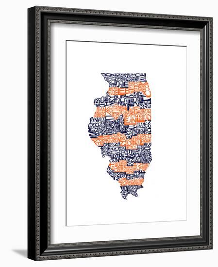 Typographic Illinois Illini-CAPow-Framed Art Print