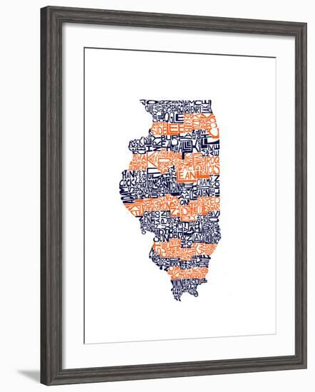 Typographic Illinois Illini-CAPow-Framed Art Print
