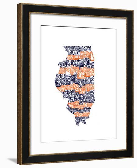 Typographic Illinois Illini-CAPow-Framed Art Print