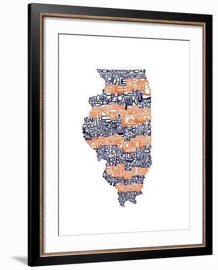 Typographic Illinois Illini-CAPow-Framed Art Print