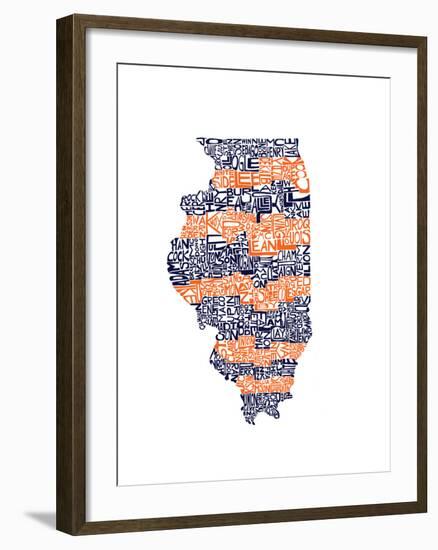 Typographic Illinois Illini-CAPow-Framed Art Print