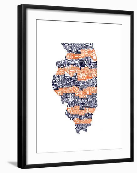 Typographic Illinois Illini-CAPow-Framed Art Print