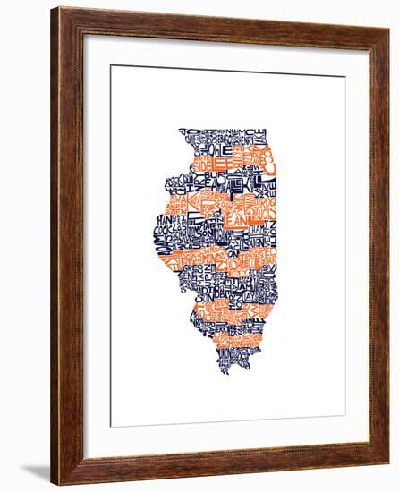 Typographic Illinois Illini-CAPow-Framed Art Print