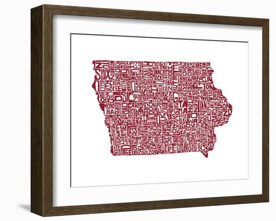 Typographic Iowa Maroon-CAPow-Framed Art Print