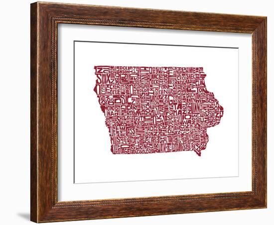 Typographic Iowa Maroon-CAPow-Framed Art Print