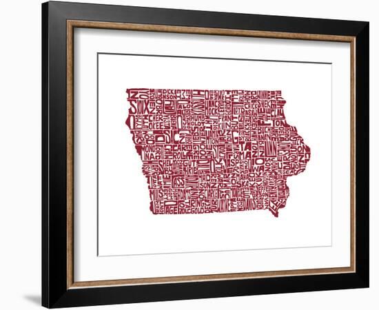 Typographic Iowa Maroon-CAPow-Framed Art Print