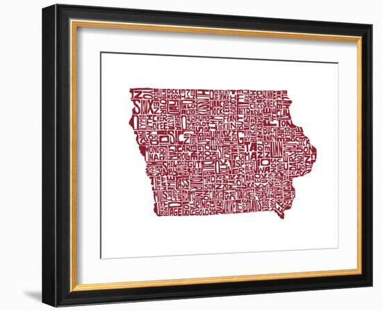 Typographic Iowa Maroon-CAPow-Framed Art Print