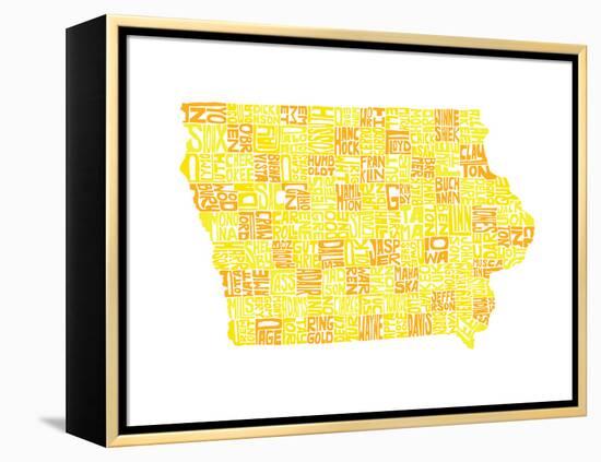 Typographic Iowa Yellow Orange-CAPow-Framed Stretched Canvas