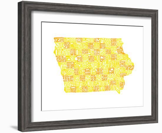 Typographic Iowa Yellow Orange-CAPow-Framed Art Print