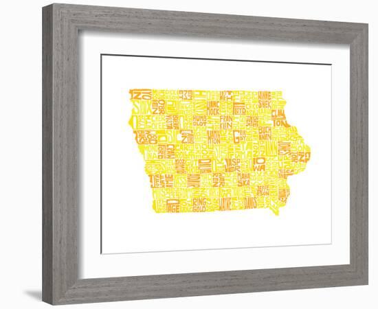 Typographic Iowa Yellow Orange-CAPow-Framed Art Print