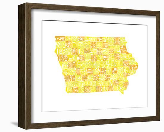 Typographic Iowa Yellow Orange-CAPow-Framed Art Print