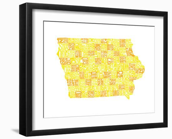 Typographic Iowa Yellow Orange-CAPow-Framed Art Print