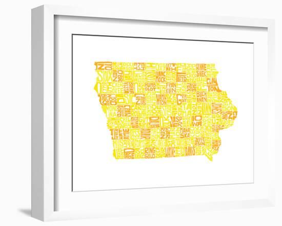 Typographic Iowa Yellow Orange-CAPow-Framed Art Print