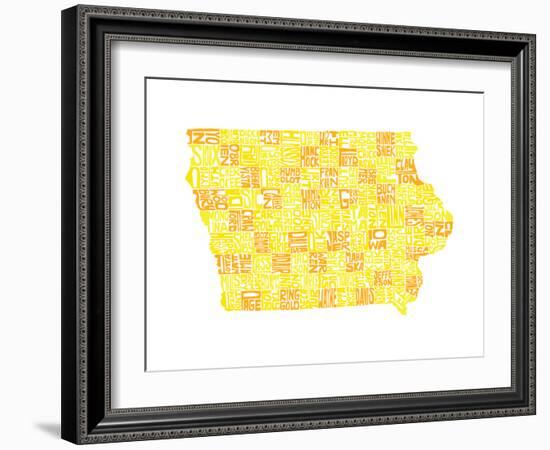 Typographic Iowa Yellow Orange-CAPow-Framed Art Print