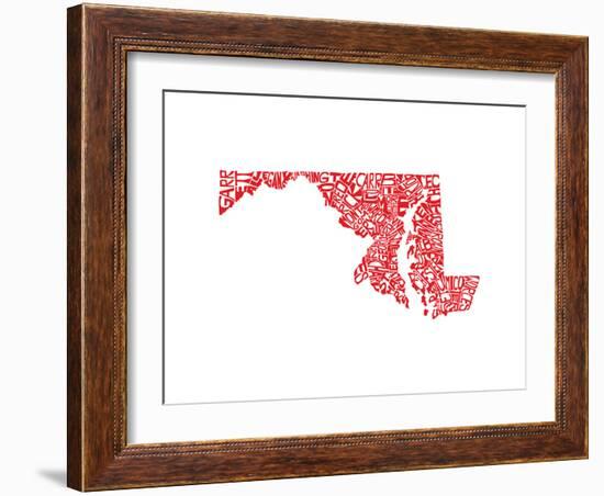Typographic Maryland Red-CAPow-Framed Art Print